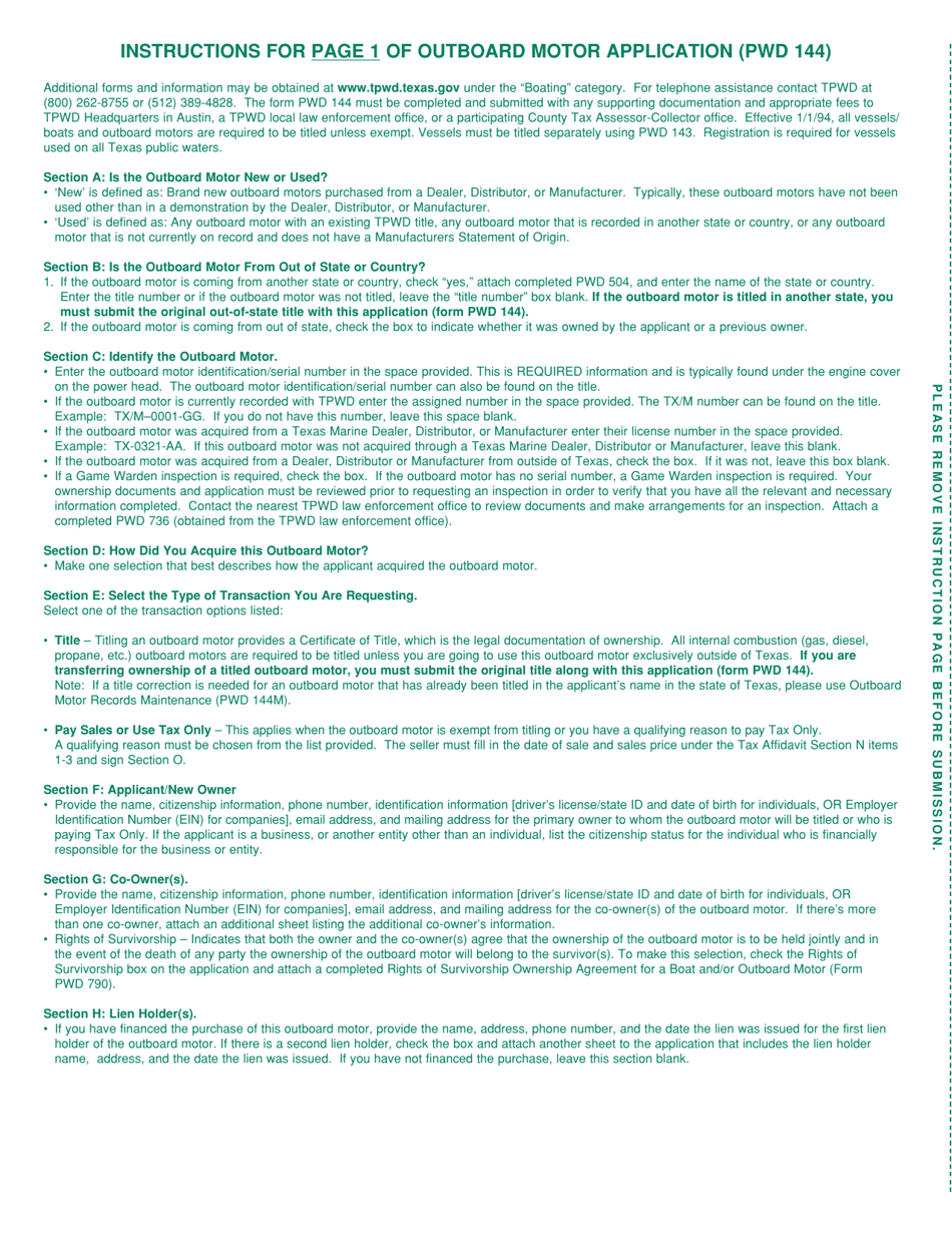 Form PWD144 Outboard Motor Application (Pwd 144) - Texas, Page 4