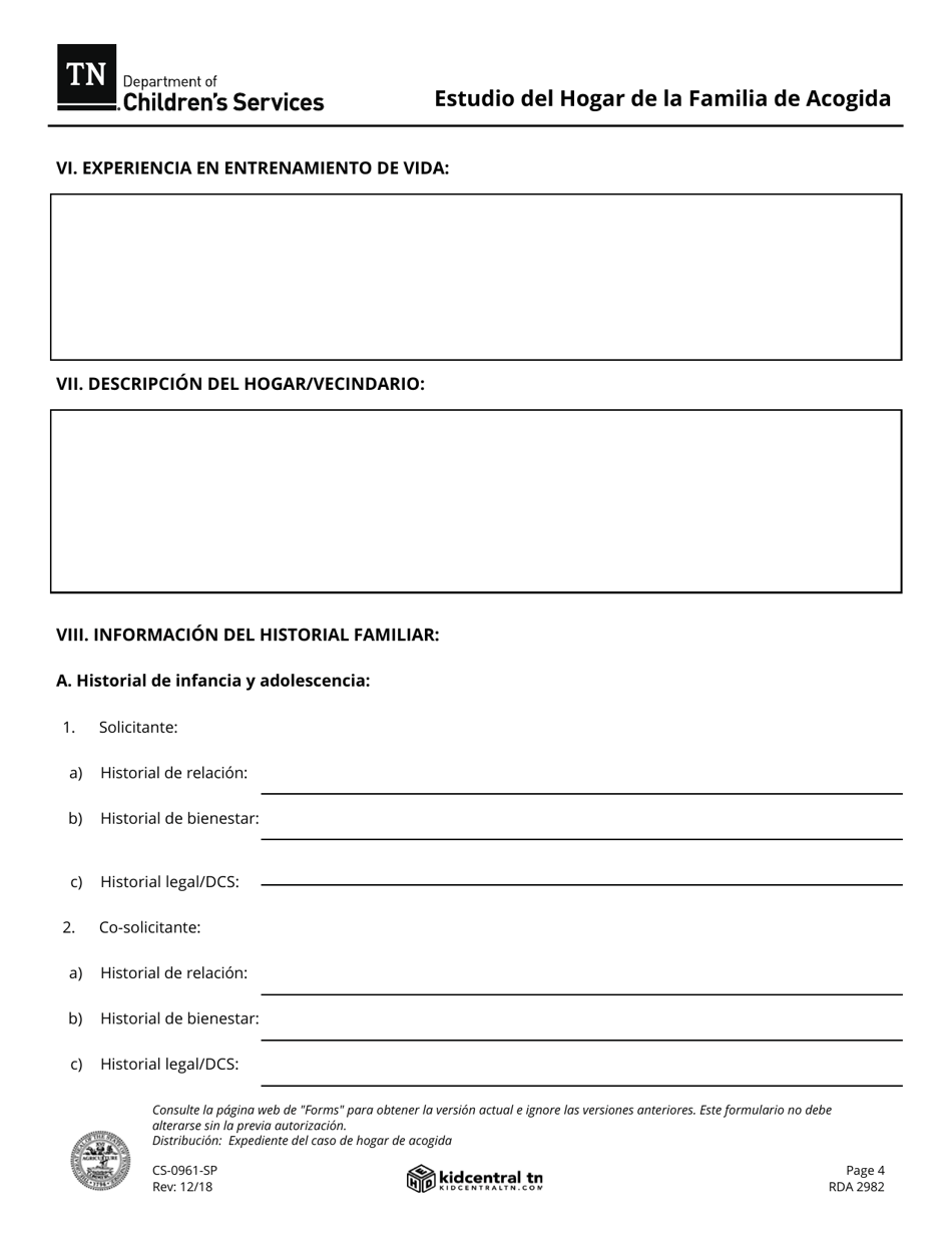 Formulario CS-0961 Estudio Del Hogar De La Familia De Acogida - Tennessee (Spanish), Page 4
