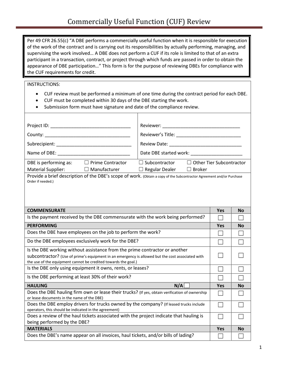 Commercially Useful Function (Cuf) Review - Texas, Page 1