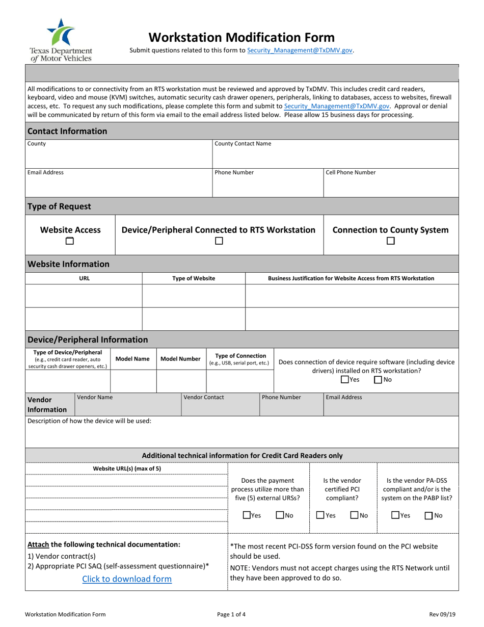 Workstation Modification Form - Texas, Page 1