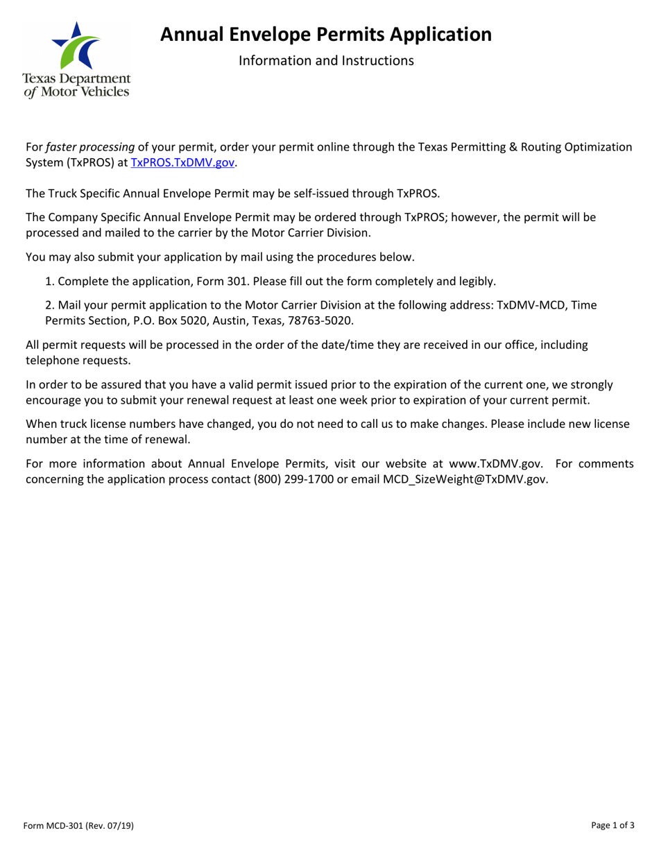 Texas Form 301 Example Form MCD-301 - Fill Out, Sign Online and Download Fillable PDF, Texas ...