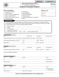 Document preview: Form TC-451 Original Complaint Report - Utah