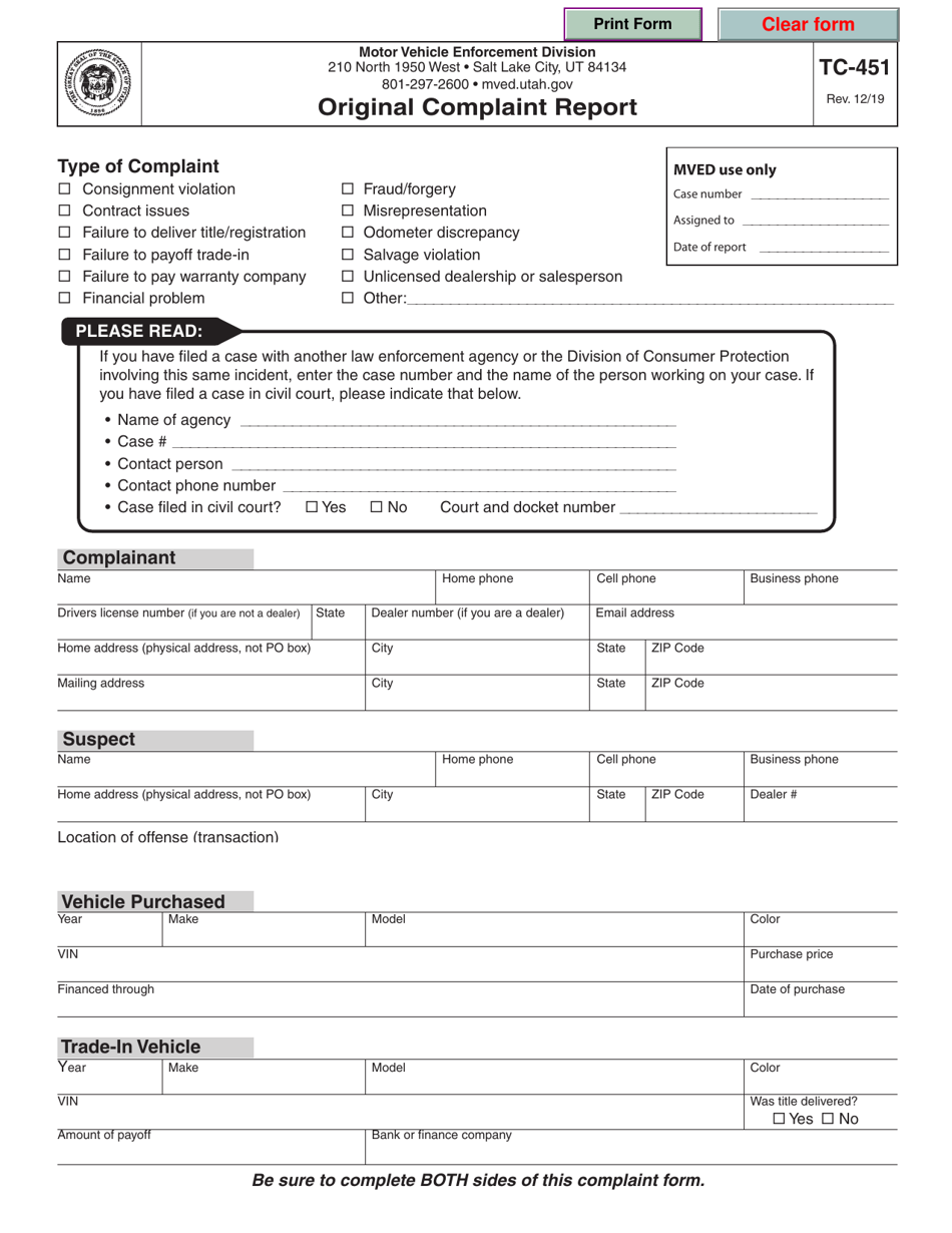 Form TC-451 - Fill Out, Sign Online and Download Fillable PDF, Utah ...