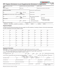 Form TC-852 Irp Original (Schedule a) and Supplemental (Schedule C) Application - Utah