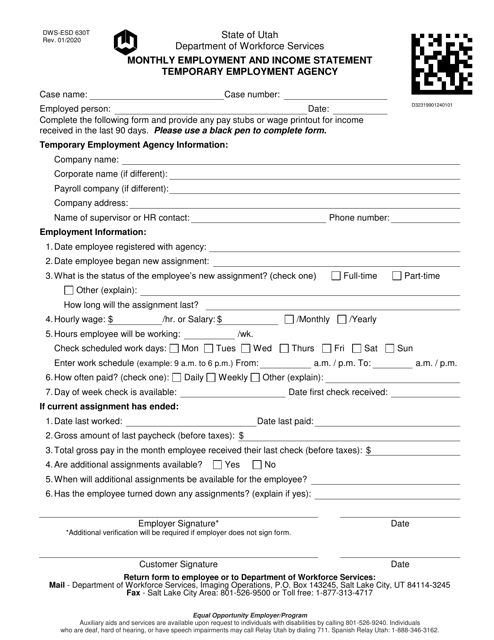 form dws esd630t download printable pdf or fill online monthly employment and income statement temporary employment agency utah templateroller