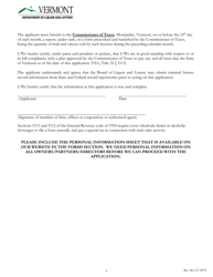 Application for Wholesale Dealer&#039;s License - Vermont, Page 3