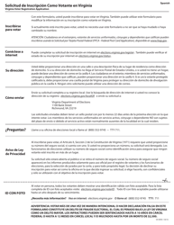Formulario VA-NVRA-1 Solicitud De Inscripcion Como Votante En Virginia - Virginia (Spanish), Page 2