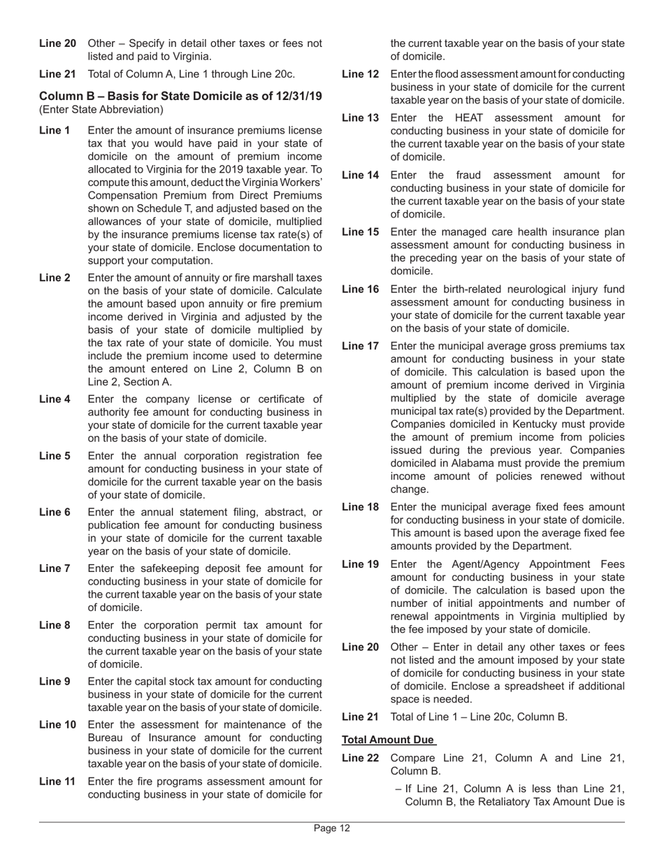 Instructions for Form 800 Insurance Premiums License Tax Return - Virginia, Page 16