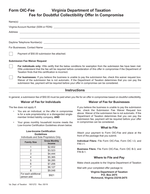 Form OIC-FEE  Printable Pdf