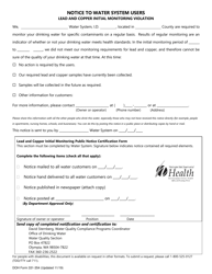 Document preview: DOH Form 331-354 Notice to Water System Users Lead and Copper Initial Monitoring Violation - Washington