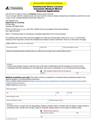 Document preview: Form CDL-522-005 Commercial Driver License Intrastate Medical Waive Removal Application - Washington