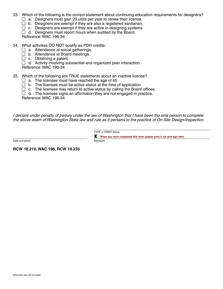 Form ENLS-651-033 On-Site Designer / Inspector Law Review - Washington, Page 4