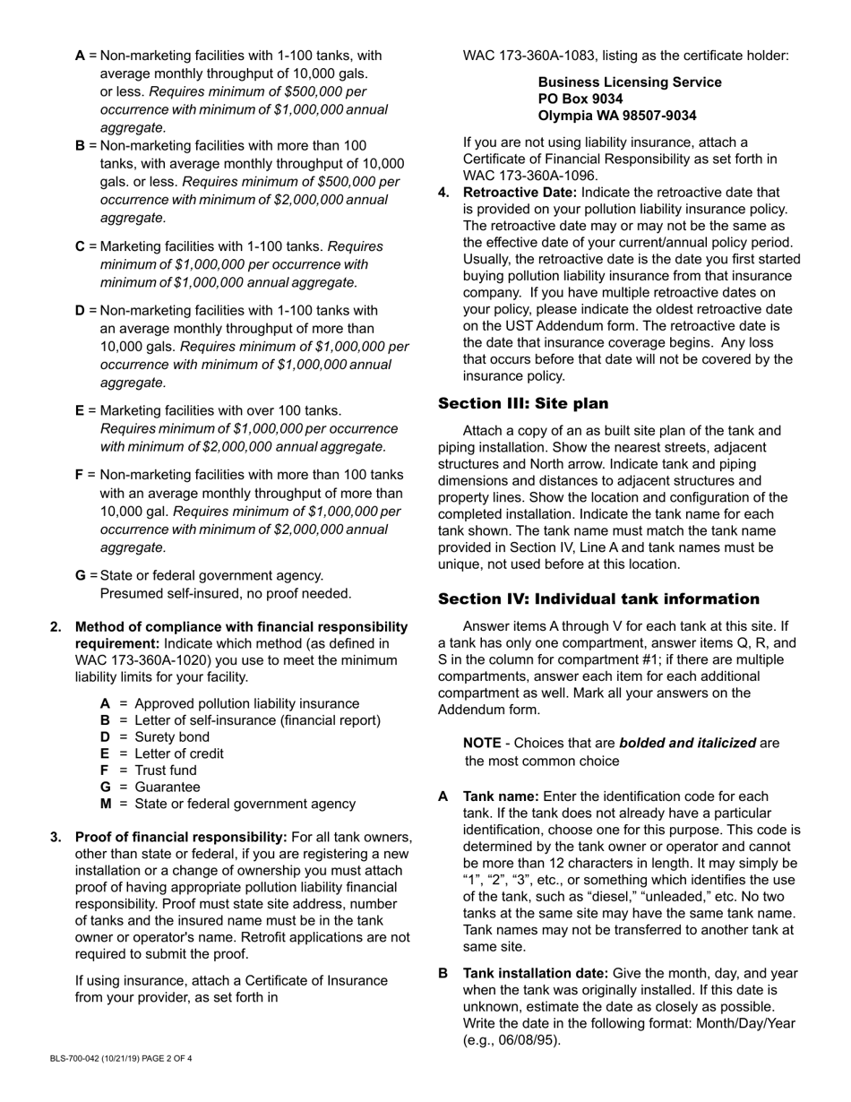 Form BLS-700-041 Underground Storage Tank Addendum - Washington, Page 6