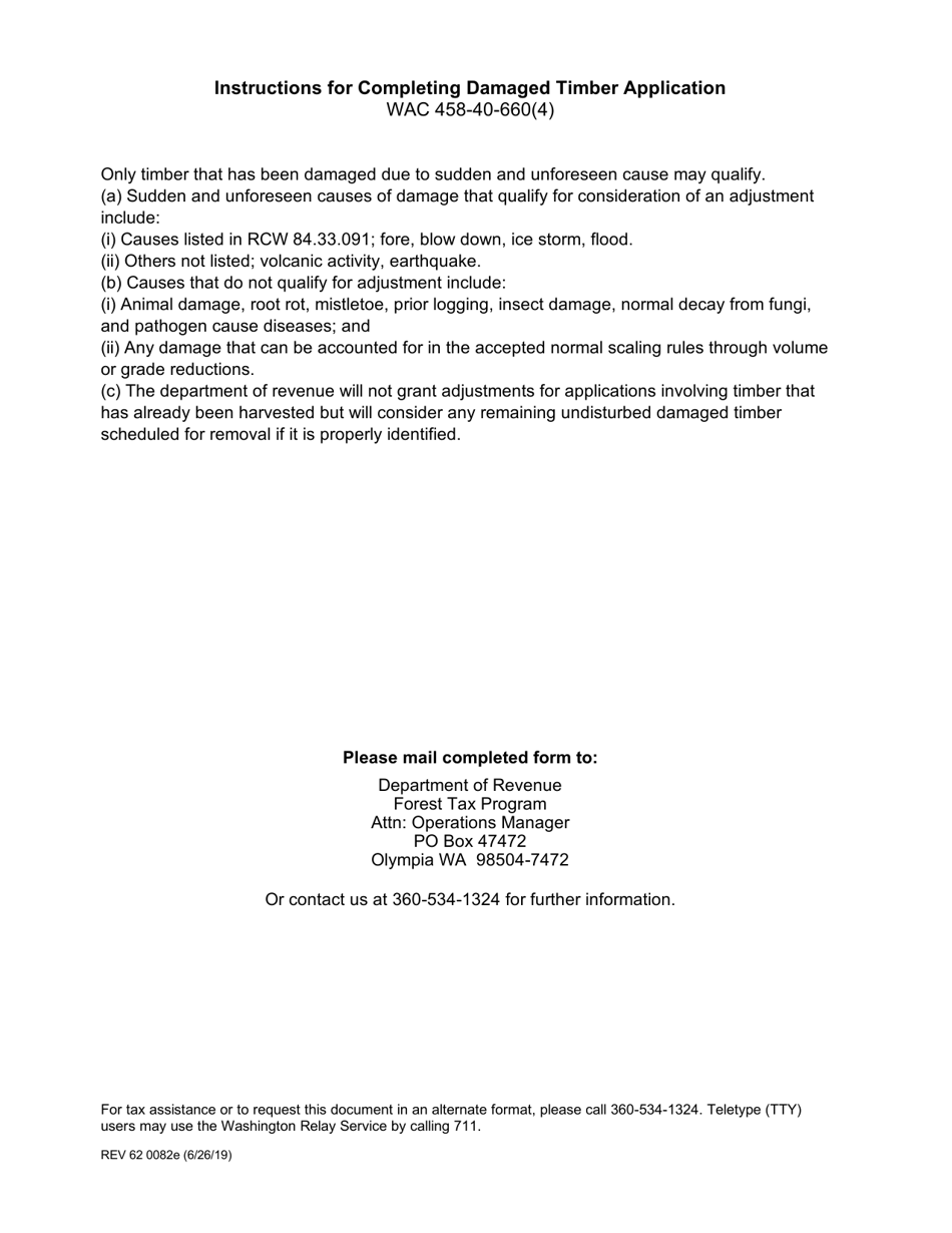 Form REV62 0082E Damaged Timber Adjustment Application - Washington, Page 2