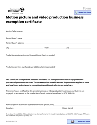 Document preview: Form REV27 0023 Motion Picture and Video Production Business Exemption Certificate - Washington