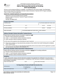 Document preview: DSHS Form 05-262 Add or Remove a Service for an Existing Dvit Certification - Washington