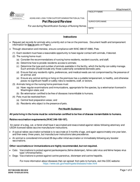 DSHS Form 10-629  Printable Pdf