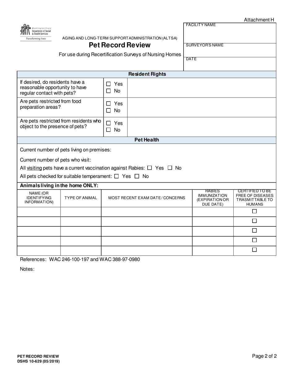 DSHS Form 10-629 Pet Record Review - Washington, Page 2