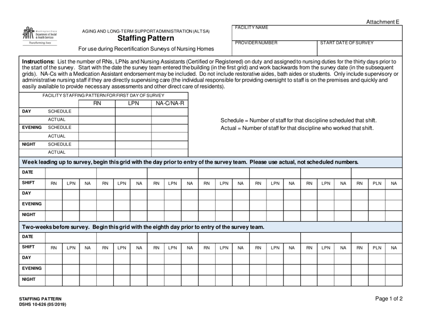 DSHS Form 10-626 Staffing Pattern - Washington