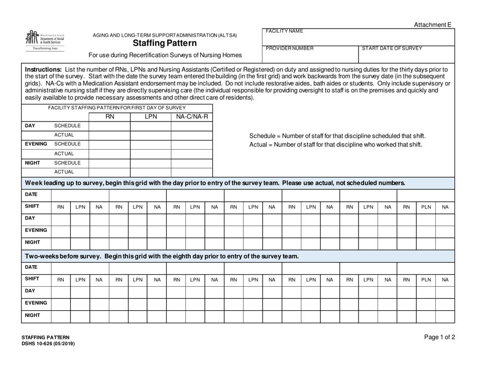 DSHS Form 10-626 Staffing Pattern - Washington, Page 1