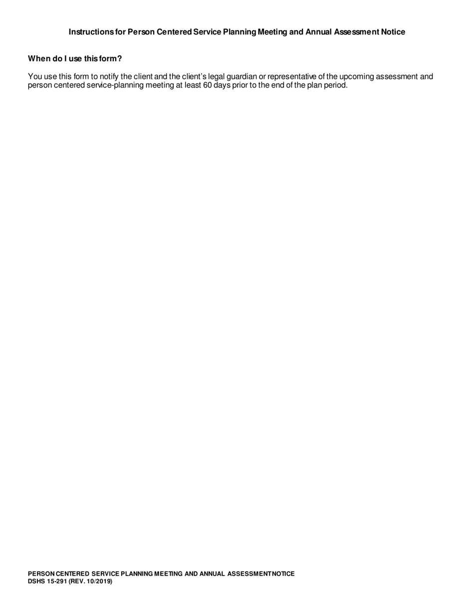 DSHS Form 15-291 Person Centered Service Planning and Annual Assessment Meeting - Washington, Page 2