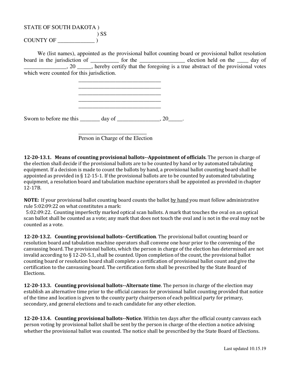 2020 South Dakota Provisional Ballot Processing Criteria for County ...