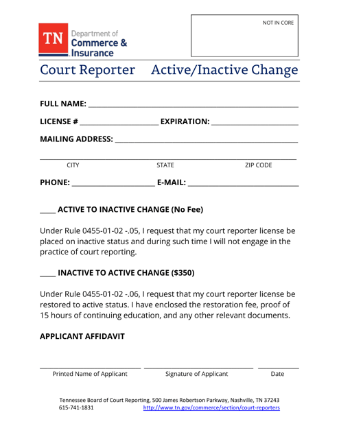 "Court Reporter Active/Inactive Change" - Tennessee Download Pdf