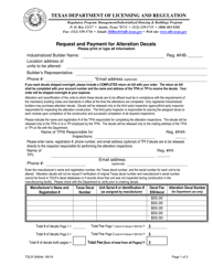 Form IHB056 Request and Payment for Alteration Decals - Texas
