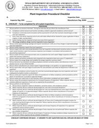 Form IHB022 &quot;Plant Inspection Procedural Checklist&quot; - Texas