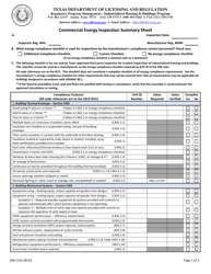 Form IHB212C Commercial Energy Inspection Summary Sheet - Texas