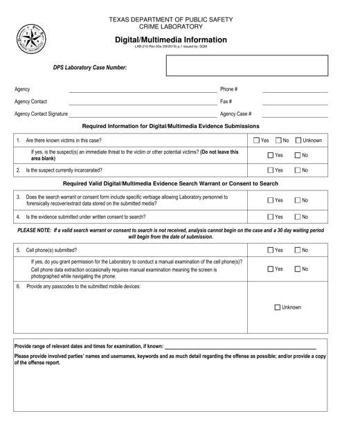 Form LAB-210  Printable Pdf