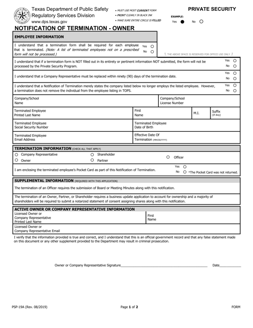 Form PSP-19A Notification of Termination - Owner - Texas