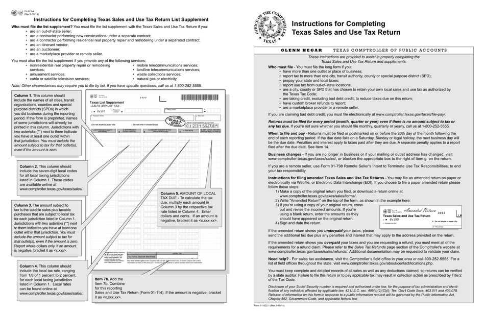 Download Instructions for Form 01114 Texas Sales and Use Tax Return