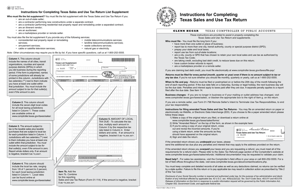 Instructions for Form 01-114 Texas Sales and Use Tax Return - Texas, Page 1