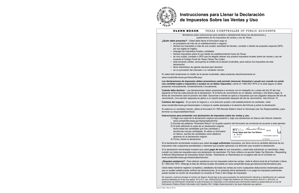 Instrucciones para Formulario 01-114 Llenar La Declaracion De Impuestos Sobre Las Ventas Y Uso - Texas (Spanish)