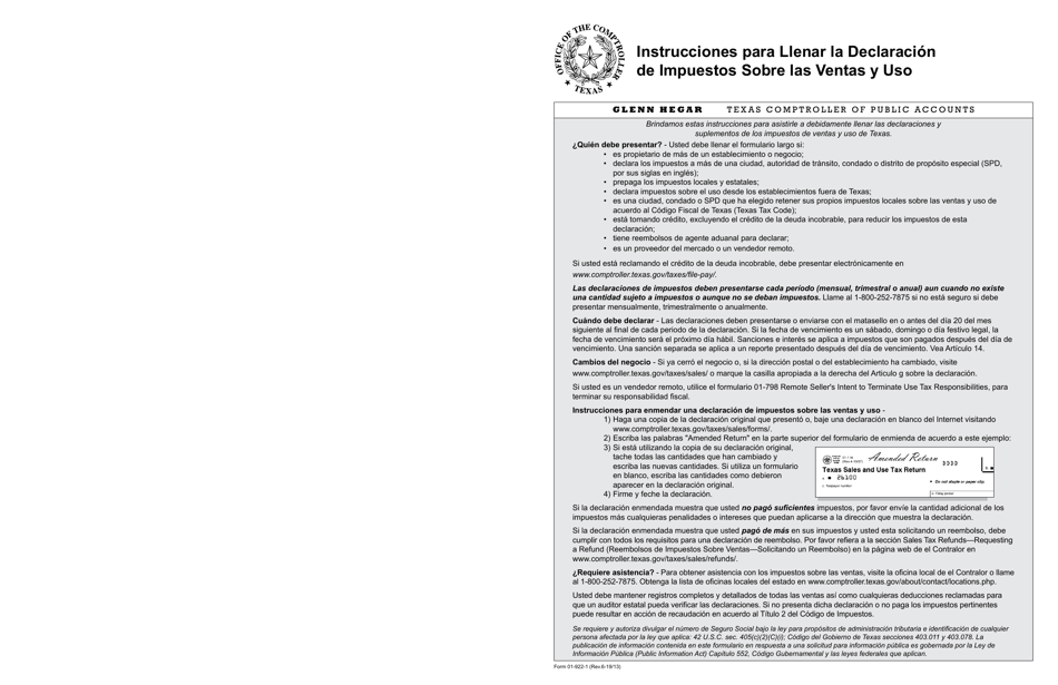 Instrucciones para Formulario 01-114 Llenar La Declaracion De Impuestos Sobre Las Ventas Y Uso - Texas (Spanish), Page 1