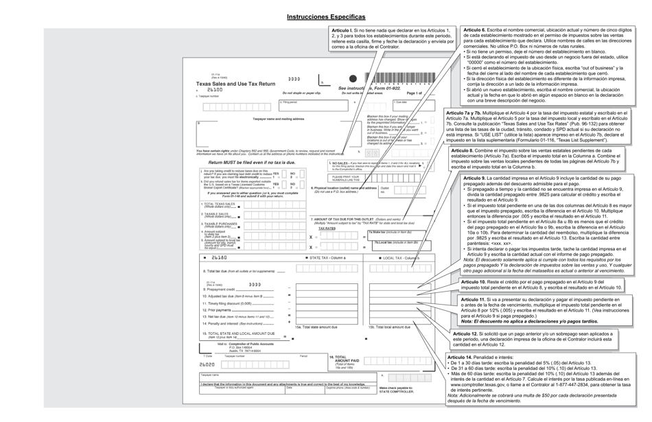 Instrucciones para Formulario 01-114 Llenar La Declaracion De Impuestos Sobre Las Ventas Y Uso - Texas (Spanish), Page 3