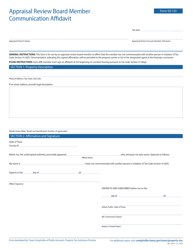 Document preview: Form 50-133 Appraisal Review Board Member Communication Affidavit - Texas
