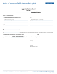 Document preview: Form 50-223 Notice of Issuance of Arb Order to Taxing Unit - Texas