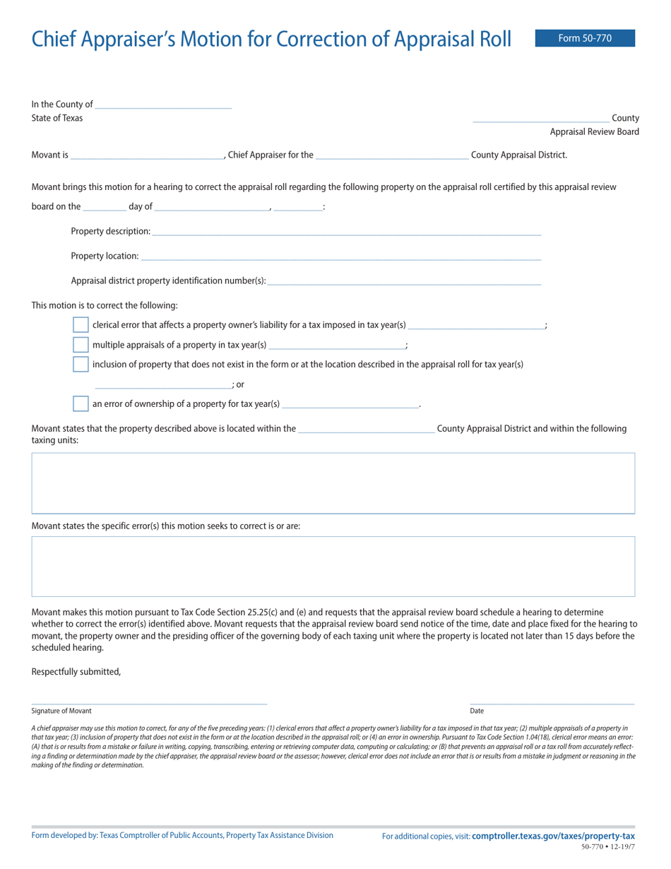 Form 50770 Fill Out, Sign Online and Download Fillable PDF, Texas