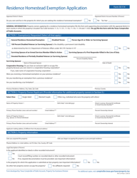 Form 50-114 Residence Homestead Exemption Application - Texas