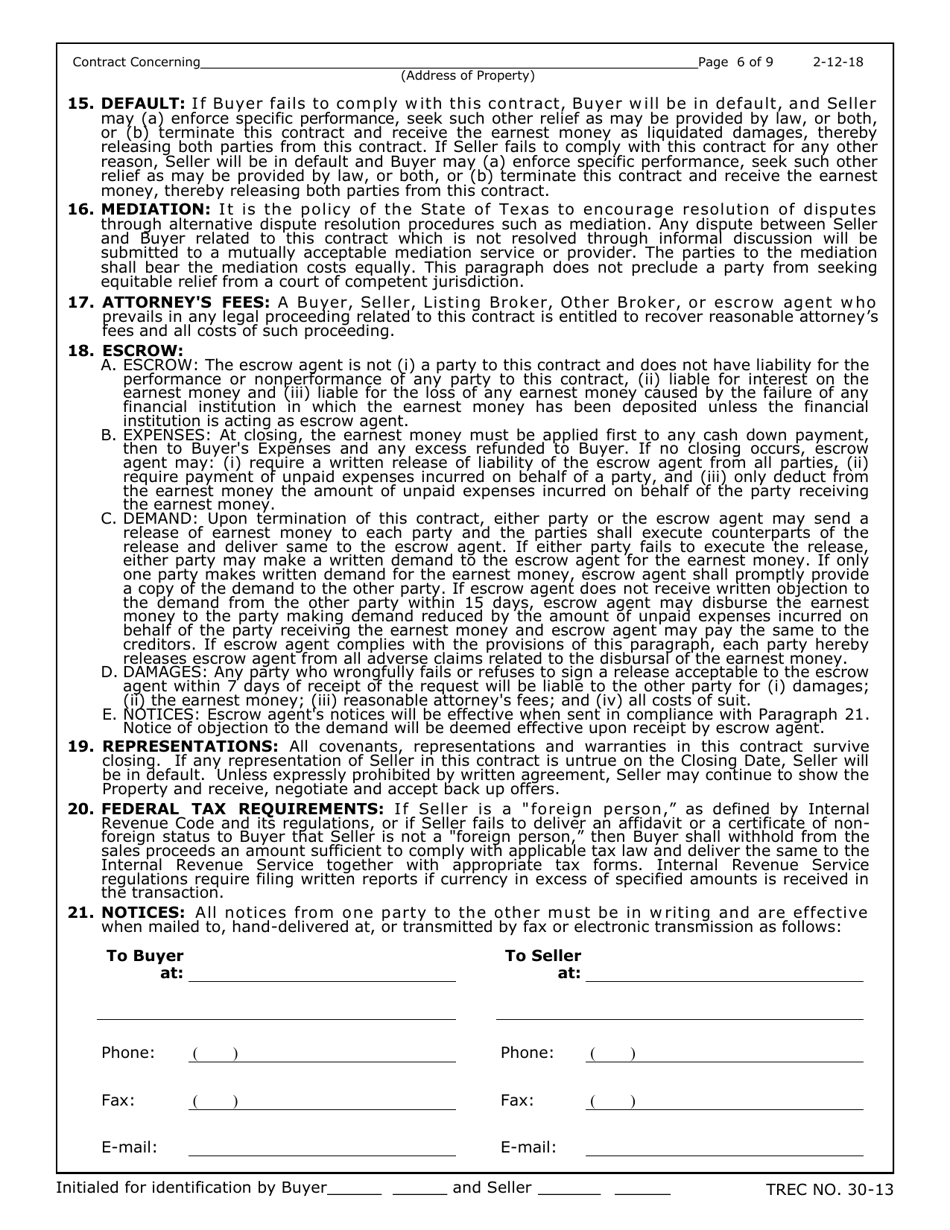 TREC Form 30-13 - Fill Out, Sign Online and Download Fillable PDF ...