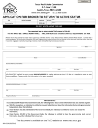 Document preview: Form BRA-2 Application for Broker to Return to Active Status - Texas