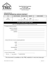 TREC Form RSC10-0 Application to Approve Residential Service Contract - Texas, Page 2