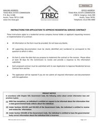 Document preview: TREC Form RSC10-0 Application to Approve Residential Service Contract - Texas