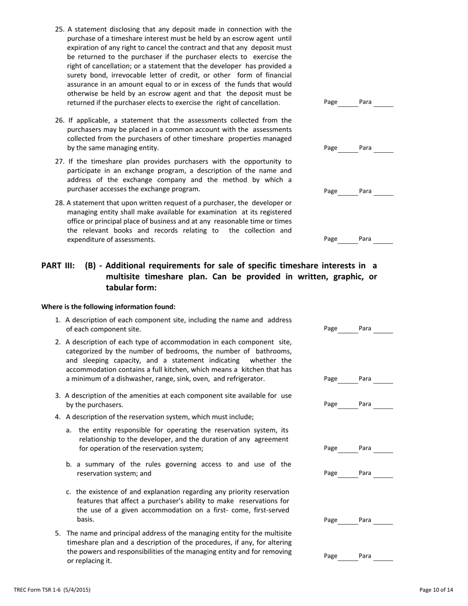 TREC Form TSR1-6 Application to Register a Timeshare Plan - Texas, Page 10