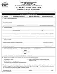 Document preview: Form QE CAA-0 Course Acceptance Application (Accredited College or University) - Texas