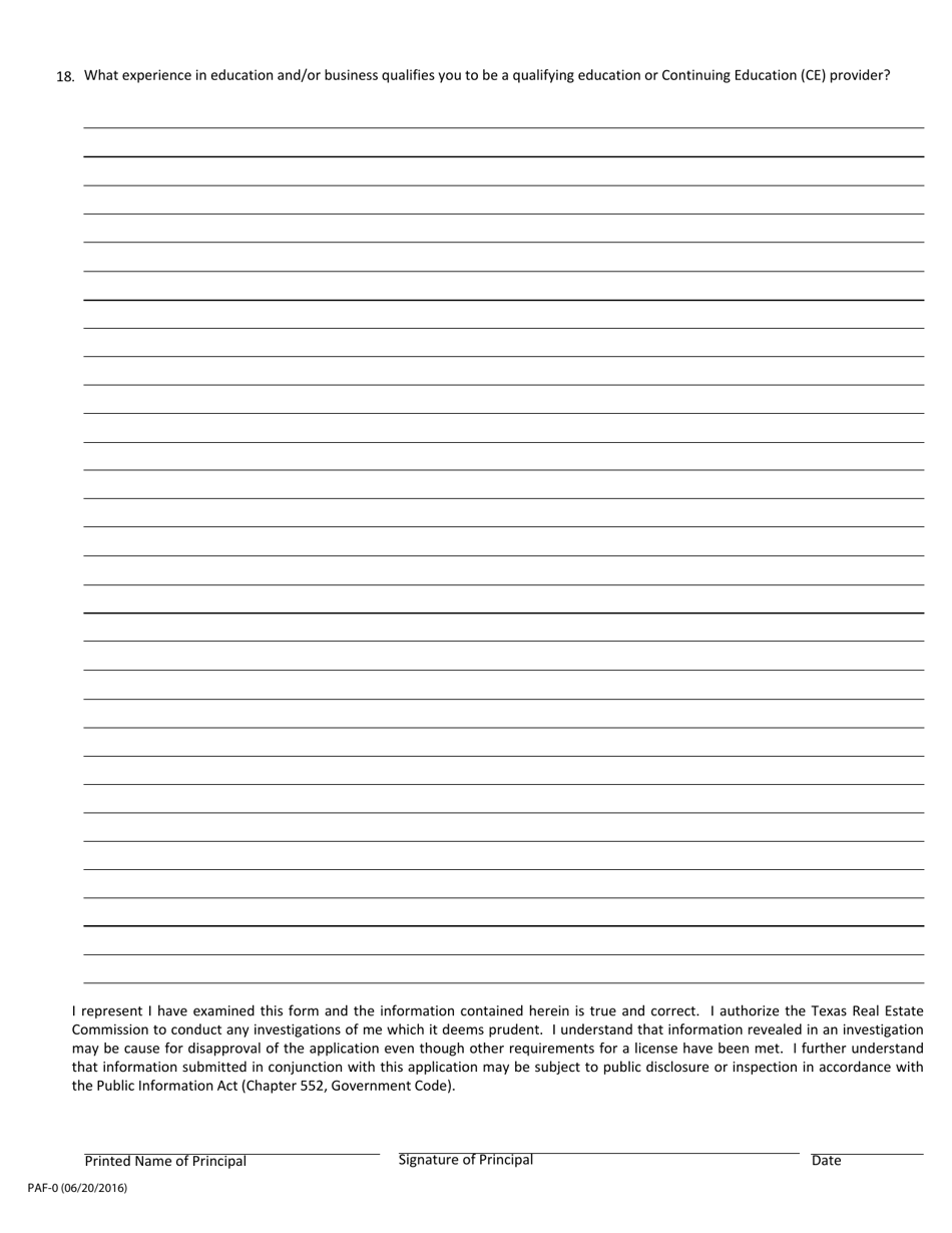 Form PAF-0 - Fill Out, Sign Online and Download Fillable PDF, Texas ...