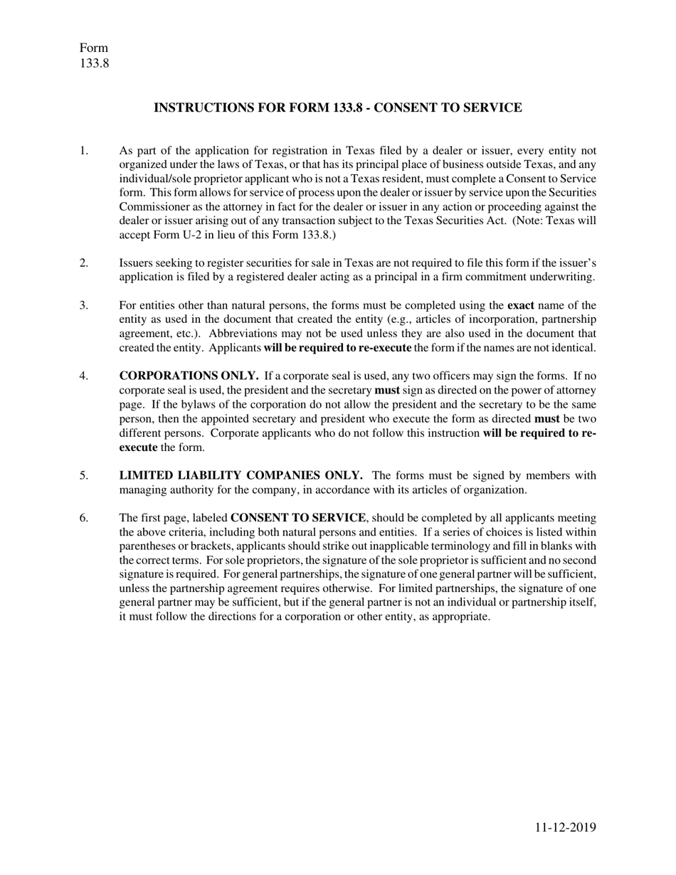Form 133.8 Consent to Service - Texas, Page 3