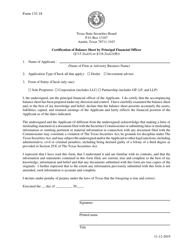 Form 133.18 Certification of Balance Sheet by Principal Financial Officer - Texas